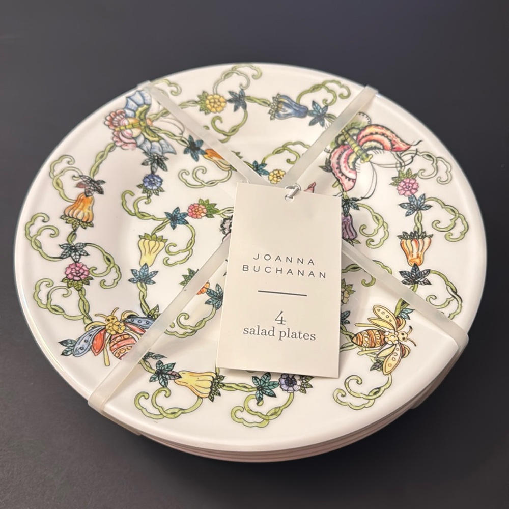 4pc JOANNA BUCHANAN Butterfly & Bees Melamine Salad Plate Set